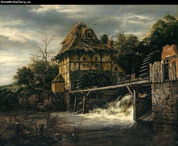 RUISDAEL, Jacob Isaackszon van Two Undershot Watermills with Men Opening a Sluice